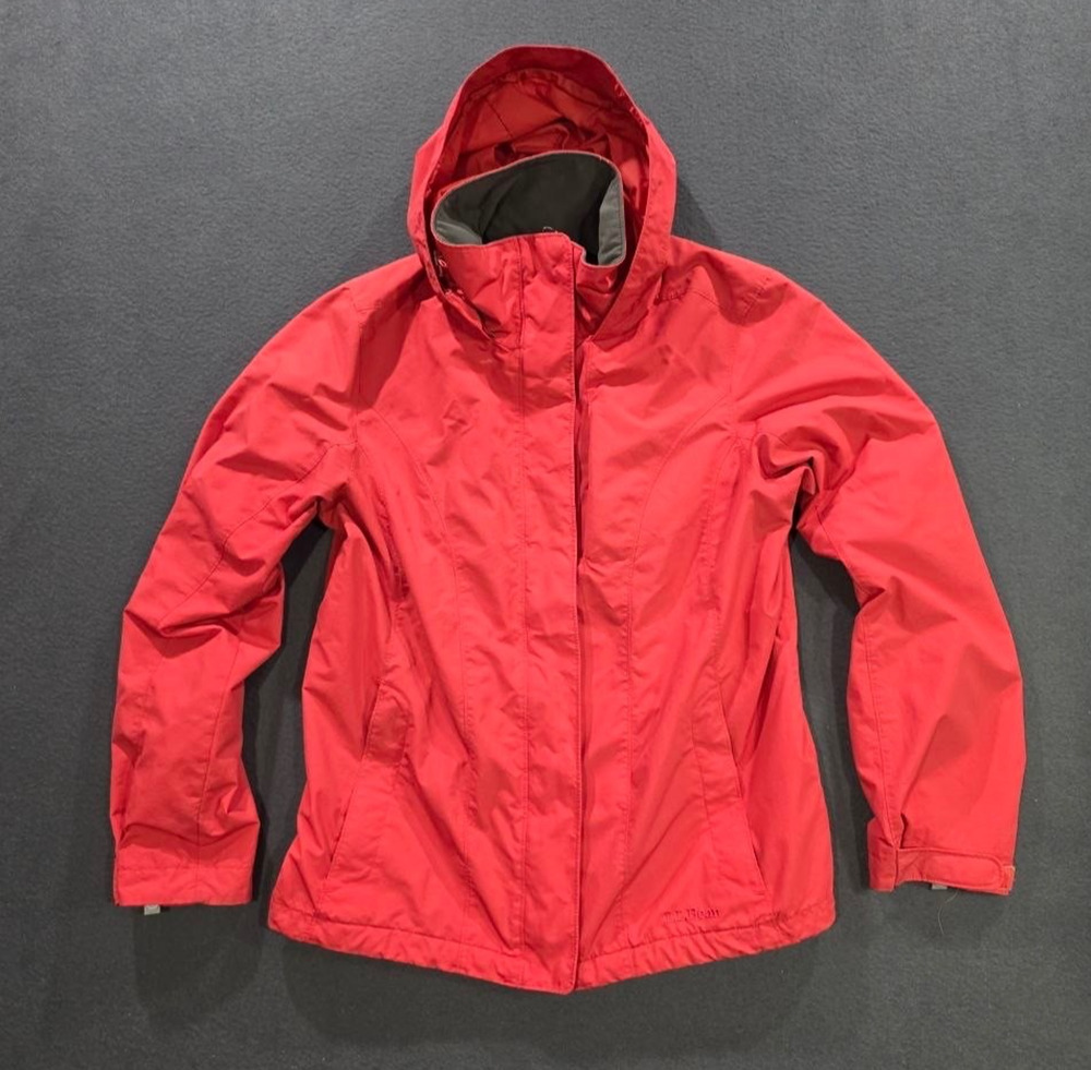 LL Bean Tek Rain Wind Womens Pink Hooded Full Zip Windbreaker Coat M A009619